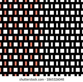 Geometric abstract seamless pattern. Square grid, thick black lines. Red, white editable colors background. Vector
