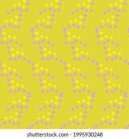 Geometric abstract seamless pattern square yellow violet on light green art design stock vector illustration for web, for print, for wallpaper