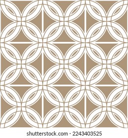 Geometric abstract, seamless pattern of square and round shapes. The color is gold.