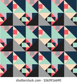geometric abstract seamless pattern. trendy textile mosaic  design.  mid century modern style background. 