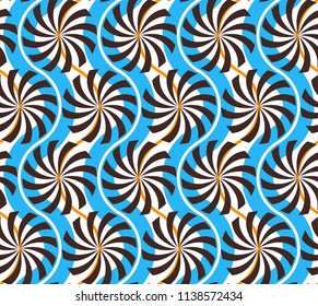 Geometric abstract seamless pattern. Waves, beams and spirals background. Colorful trendy linear design