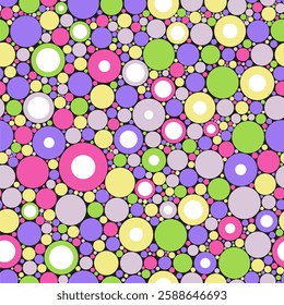 Geometric abstract seamless pattern with yellow, light green, blue and pink circles. Pattern for fashion,wallpaper,paper. Vector illustration.