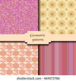 Geometric abstract seamless patterns. Delicate trendy design backgrounds. Seamless texture with geometric elements. Vector background for use in design, web site, packaging, textiles, wallpaper, paper