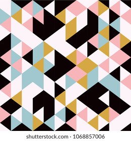 Geometric abstract seamless. Triangle memphis 80s, 90s. Trendy vintage colors.