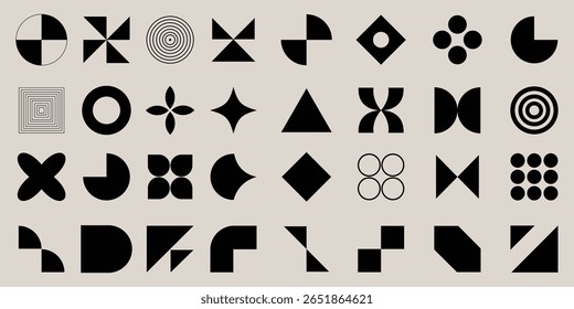 Geometrische abstrakte Formensammlung auf weißem Hintergrund. Abstrakte minimalistische geometrische Elemente, Vektorgrafik