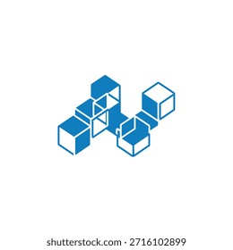 Forma abstracta geométrica con cubos de bloques de construcción que forman la letra h. Elemento de logotipo 3d isométrico arquitectónico moderno para la marca y la tecnología.