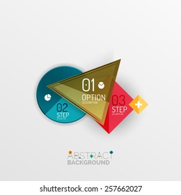 Geometric abstract shape infographic layouts, colorful buttons with text