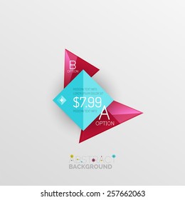Diseños infográficos de formas geométricas abstractas, botones coloridos con texto