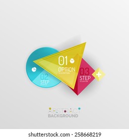 Geometric abstract shape infographic layouts, colorful buttons with text