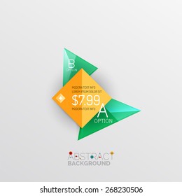 Infografische Layouts in geometrischer abstrakter Form, bunte Schaltflächen mit Text