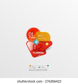 Diseños infográficos de formas geométricas abstractas, botones coloridos con texto
