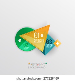 Geometric abstract shape infographic layouts, colorful buttons with text