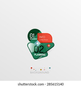 Diseños infográficos de formas geométricas abstractas, botones coloridos con texto