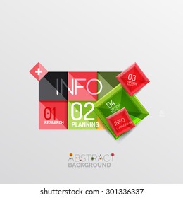 Diseños infográficos de formas geométricas abstractas, botones coloridos con texto