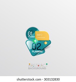 Diseños infográficos de formas geométricas abstractas, botones coloridos con texto