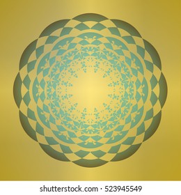 Geometric abstract shape on gold gradient mandala. Vintage design element. 