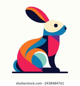 geometric abstract shape of rabbit bunny vibrant color block modern art logo style vector illustration on white isolated background cartoon spectrum, easter greeting template graphic design poster 