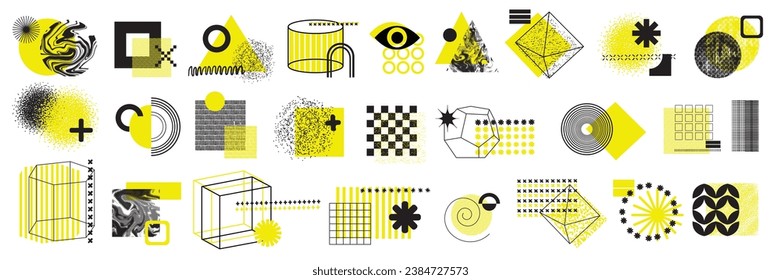 Geometric abstract shape set, vector modern design element, geometry graphic line form, modern dot. Brutal minimal y2k decoration kit, simple 80s trendy style figure collage. Hipster geometric shape