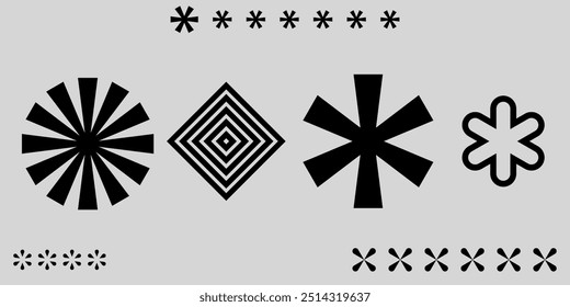 formas abstratas geométricas, ícones de asteriscos, elementos gráficos vetoriais