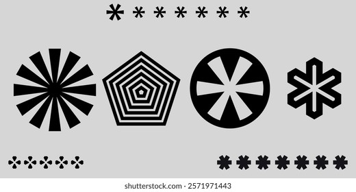 geometric abstract shapes, asterisks icons, graphic elements, vector set