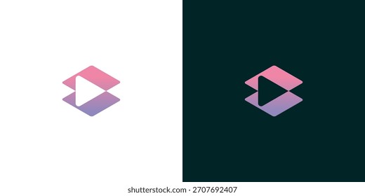 Formas abstractas geométricas que forman un símbolo de Botón de juego en un diseño moderno y minimalista contra fondos contrastantes	