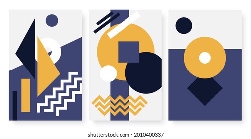 Geometric abstract shapes, modern art pattern vector illustration set. Scandinavian simple geometry vector wallpaper collection with triangle circle square wall decor, social media stories template