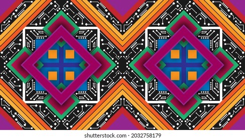 Geometric Abstract shapes pattern in ethnic style EP.3.Design for background, carpet, wallpaper, clothing, wrapping, Batik, fabric, Vector