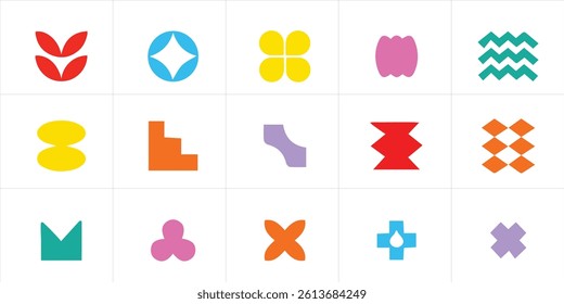 Geometric Abstract Shapes Vector Icon Set. Colorful Modern Design Elements and Symbols. Vector Illustration
