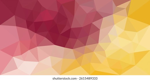 Geometric abstract with shifting hues of red, pink, and yellow in a polygonal mosaic.

