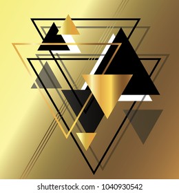 geometric, abstract, silver, gold, vector background with triangles.
