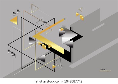 geometric, abstract, silver, gold, vector background with triangles.