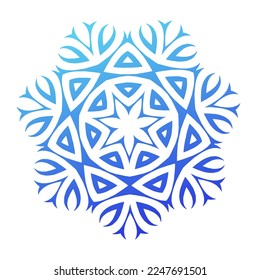 Geometrische abstrakte Schneeflocke. Winterblauer Schneeflocken.