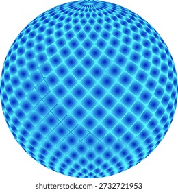 Esfera abstracta geométrica con un gradiente fresco de tonos azules brillantes y cian que forman una esfera de Palabras claves de patrón de superficie dimensional texturizada