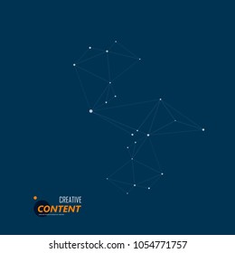 Geometric abstract structure with connected line and dots on blue background.