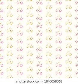 Geometric abstract stylized leaf pattern. Vector vintage pink and green leaf in alignment. Pastel stylized landscape with sun on cream colored background. Cute, girly background. Perfect for