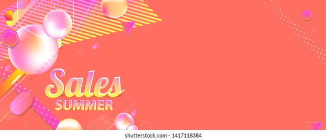 Geometric abstract summer background on living coral color and white geometric lines. Banner 3d sale business