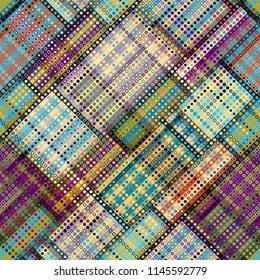 Geometric abstract symmetric pattern in pixel art style. Seamless geometric background. Vector image.