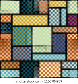 Geometric abstract symmetric pattern in pixel art style. Seamless geometric background. Vector image.