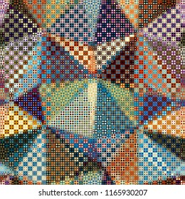 Geometric abstract symmetric pattern in pixel art style. Seamless geometric background. Vector image.