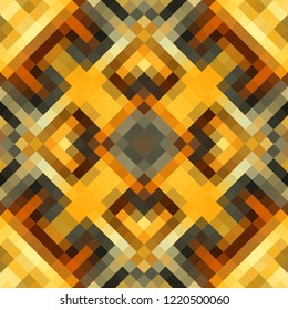 Geometric abstract symmetric pattern in pixel art style. Seamless geometric background. Vector image.