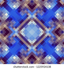 Geometric abstract symmetric pattern in pixel art style. Seamless geometric background. Vector image.