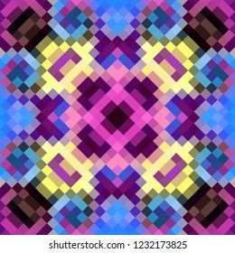 Geometric abstract symmetric pattern in pixel art style. Seamless geometric background. Vector image.