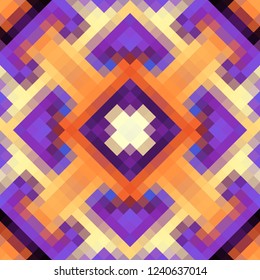 Geometric abstract symmetric pattern in pixel art style. Seamless geometric background. Vector image.