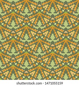 Geometric abstract symmetric pattern in pixel art style. Seamless geometric background. Vector