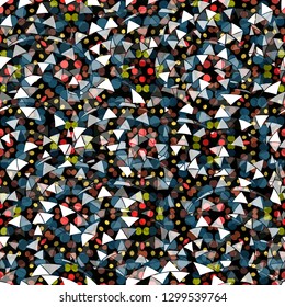 Geometric abstract symmetric pattern . Seamless geometric background. Endless texture.  Decorated with stripes and triangles.   Vector image