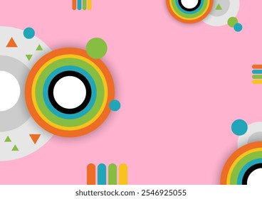 Fondo de tecnología abstracta geométrica. Colorido círculo polar sobre un fondo rosa claro.