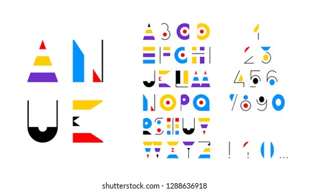Geometric abstract technology font. Futuristic alphabet. Design letters and numbers. Vector