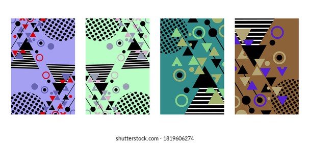 Geometric abstract templates of triangles, lines, and circles. Vector.