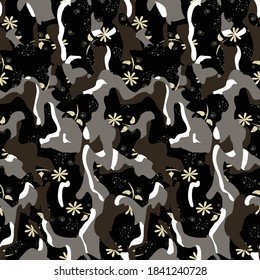 Geometric abstract thin flowers seamless pattern