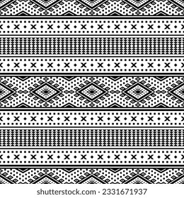 Geometric abstract traditional ethnic pattern design for textile. Aztec style embroidery vector illustration. Black and white colors.